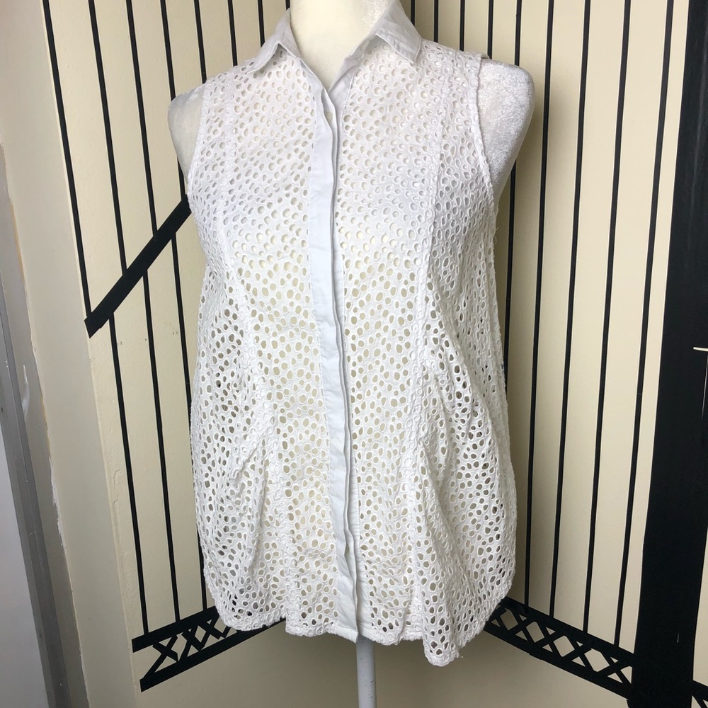 WON HUNDRED | white sleeveless eyelet button down